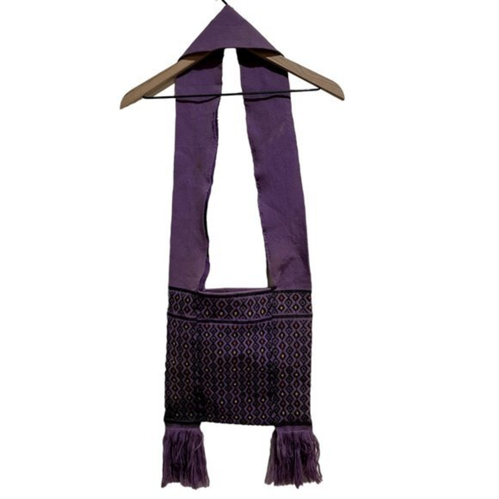 Vintage Handwoven Purple Crossbody Boho Messenger Bag Geometric Fringe Tassel g1